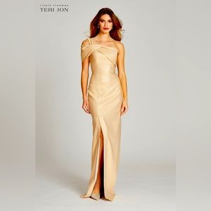 Teri John long formal gold one shoulder gown. Never worn with tags.